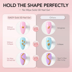 GAOY gold 3D nail gel being applied to a nail offering precise control and clean lines