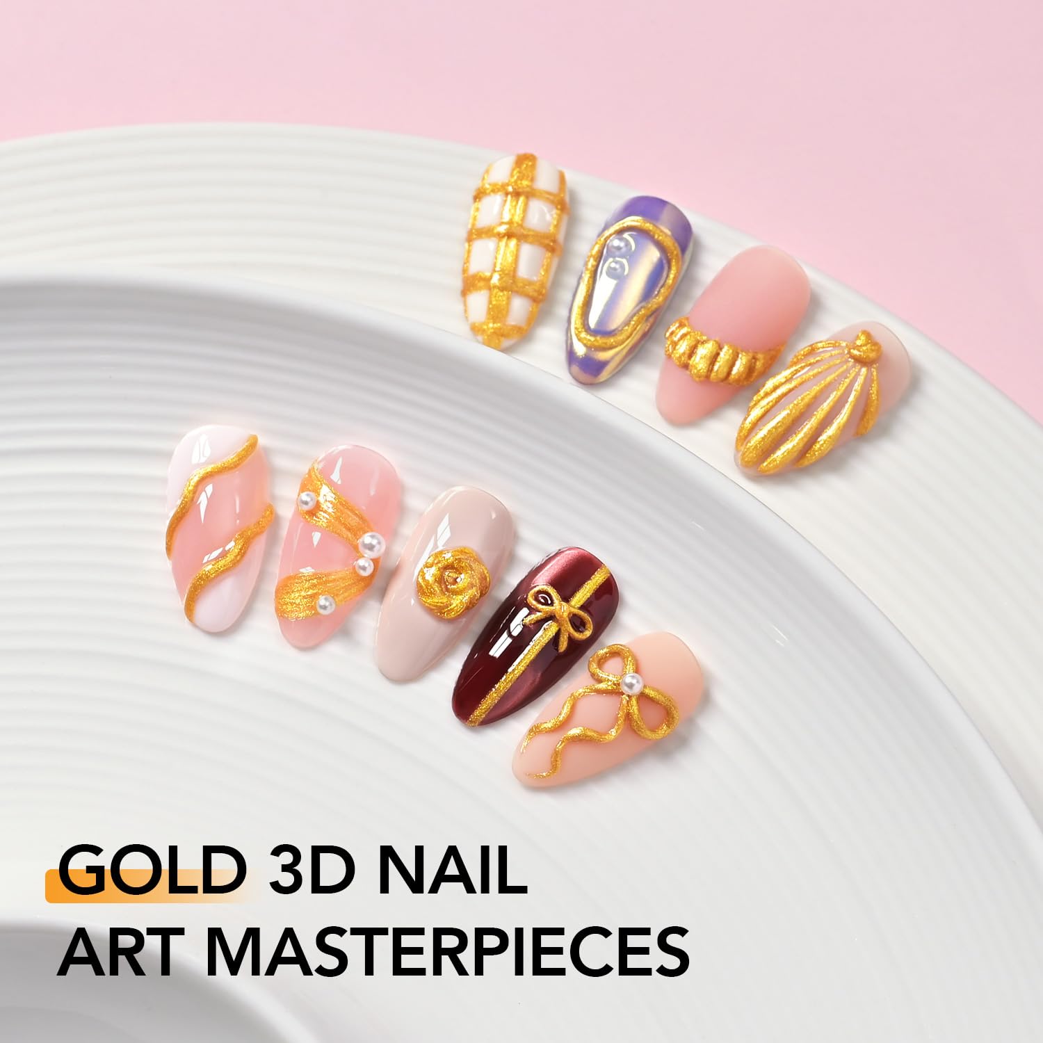 GAOY gold 3D nail gel securing rhinestones to a nail for durable gem adhesion