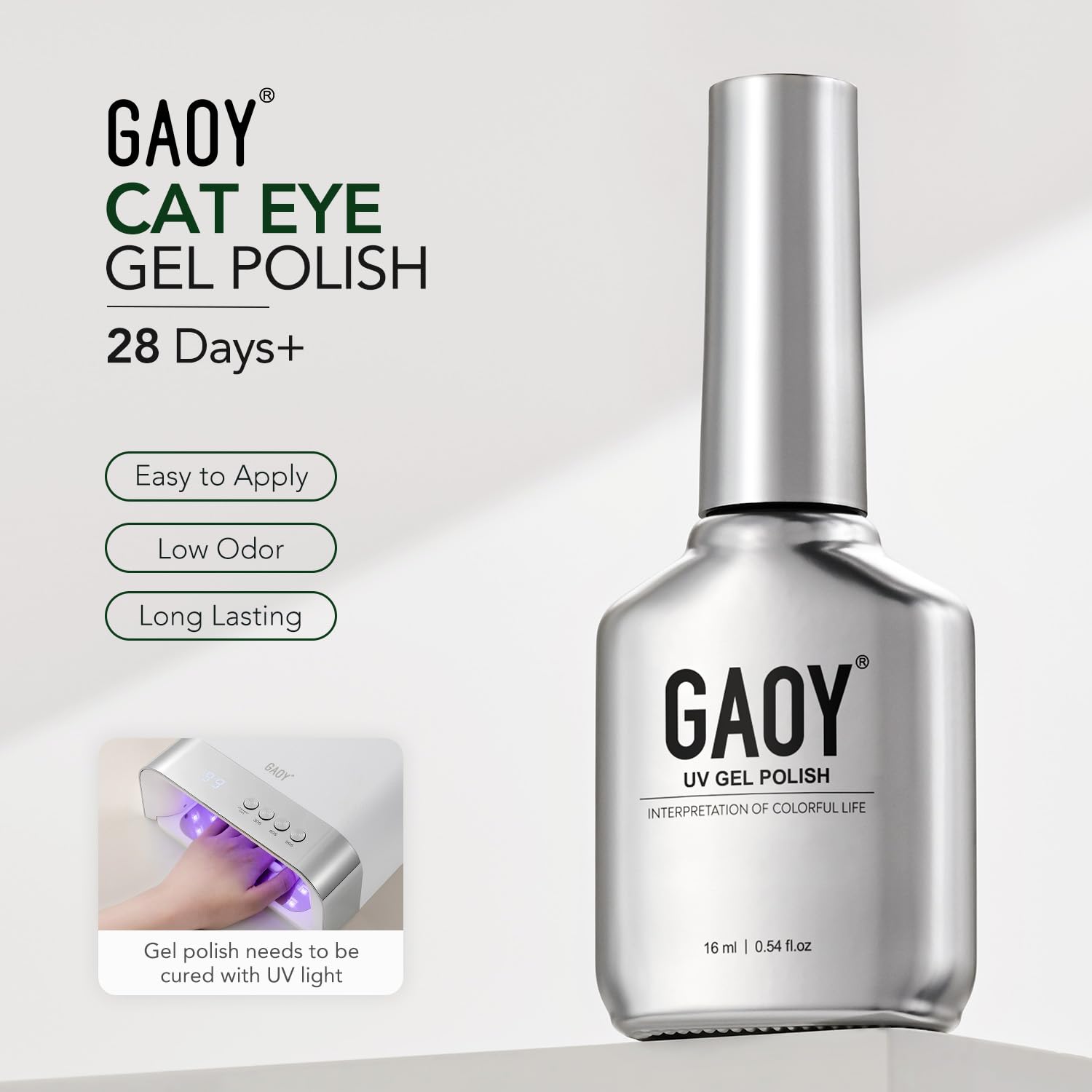 GAOY bottle next to magnet showing package contents and travel-friendly size benefit