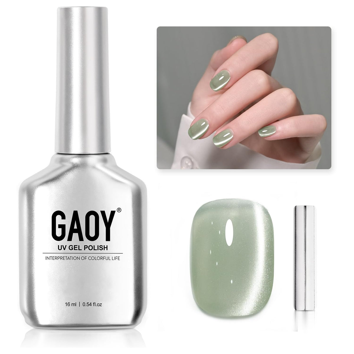 GAOY front bottle showing 16ml green glassy gel and label benefiting precise application