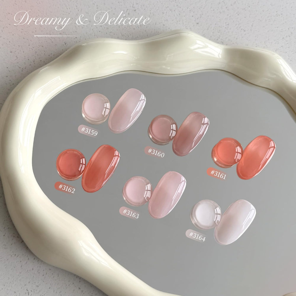 GAOY hand model showing four sheer shades that create natural, professional-looking nails