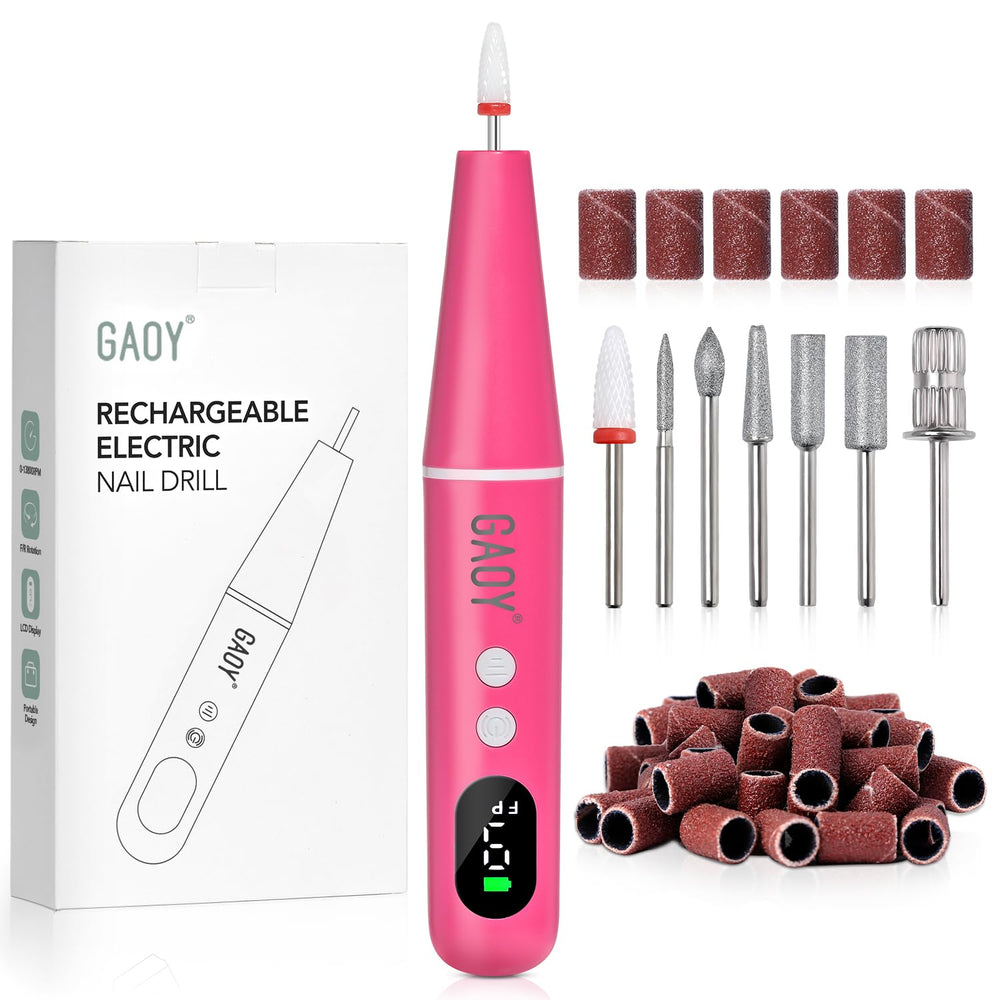 GAOY hot pink cordless nail drill front view showing compact design and easy grip benefit