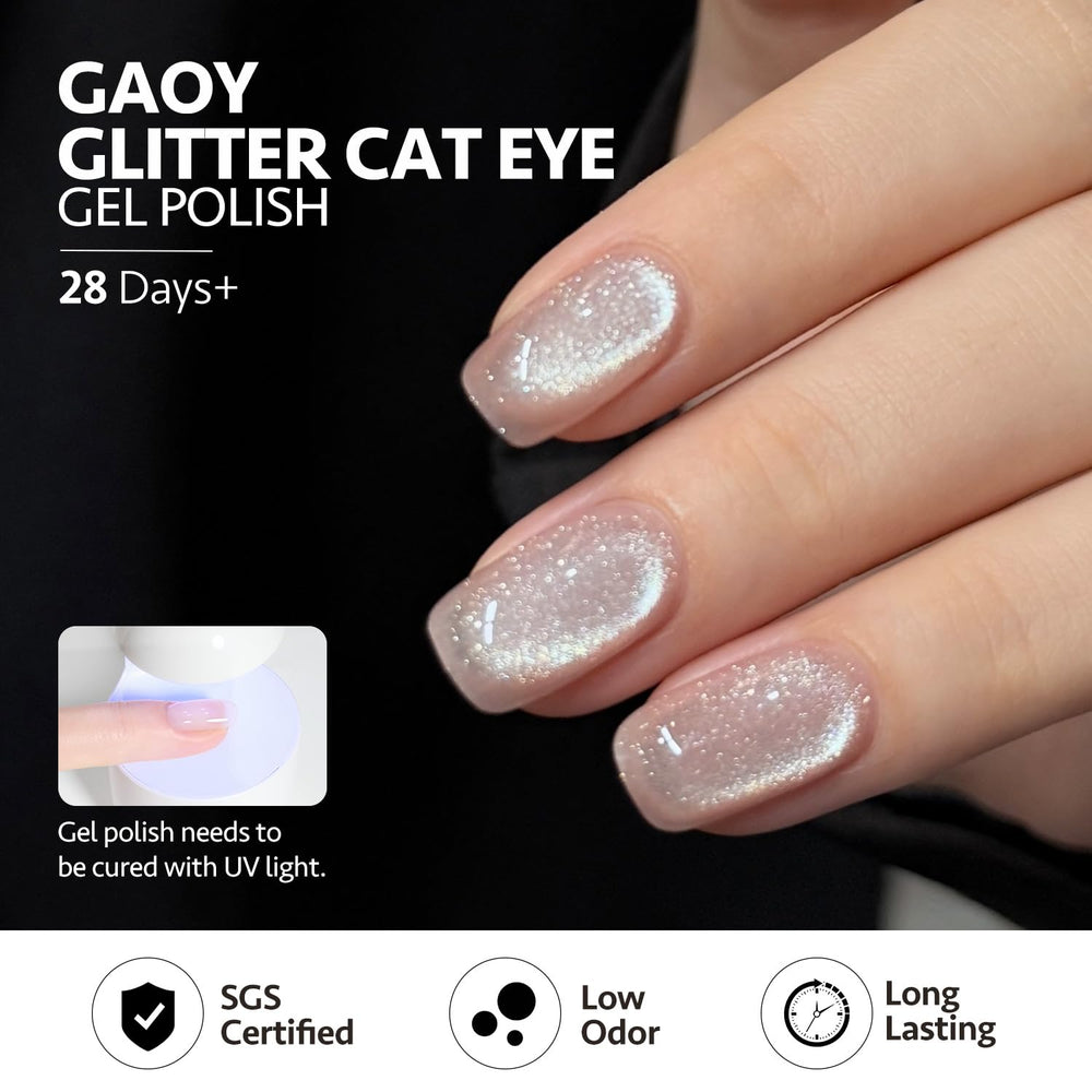 GAOY in-use application with magnet over wet gel producing a sharp cat-eye effect