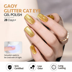 GAOY magnet held over cured polish creating a vivid cat-eye band for dramatic nails