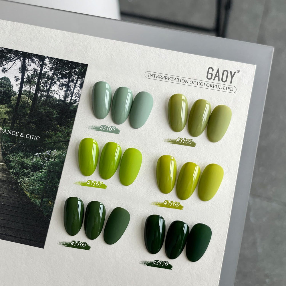 GAOY swatch strip with mint moss emerald showing layering and color guide benefit