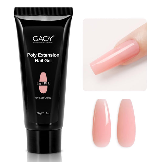 GAOY jar front label showing light pink poly gel and clear branding for easy selection