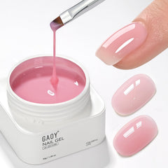 GAOY jar front view showing Flamingo Pink builder base and clear label benefit