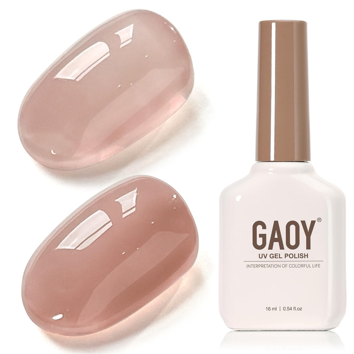 GAOY front bottle showing 16ml label and true nude shade, clear presentation and volume