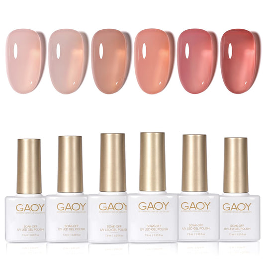 GAOY front packaging showing six jelly nude gel bottles and kit benefits