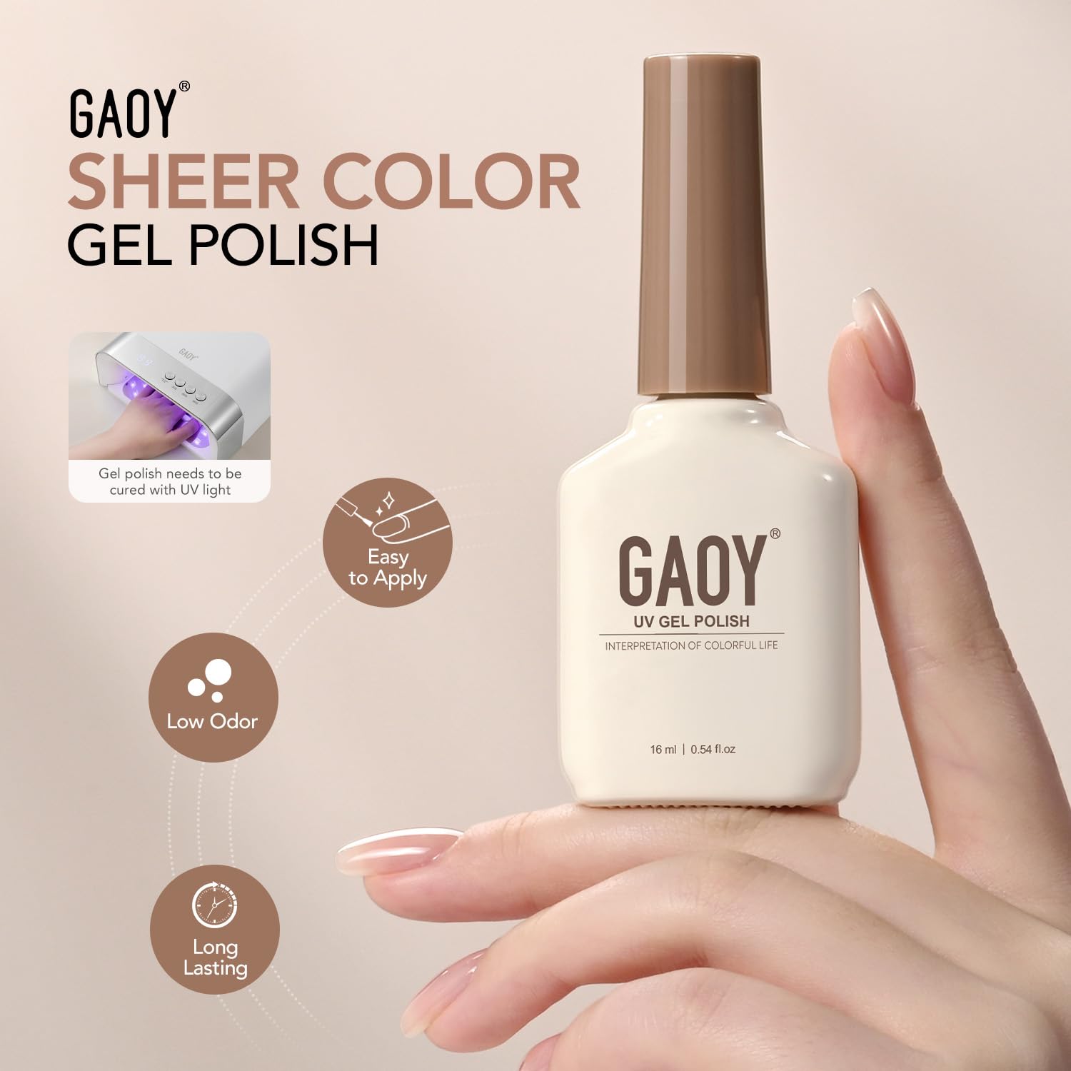 GAOY bottle on manicure table with tools showing at-home professional-style results