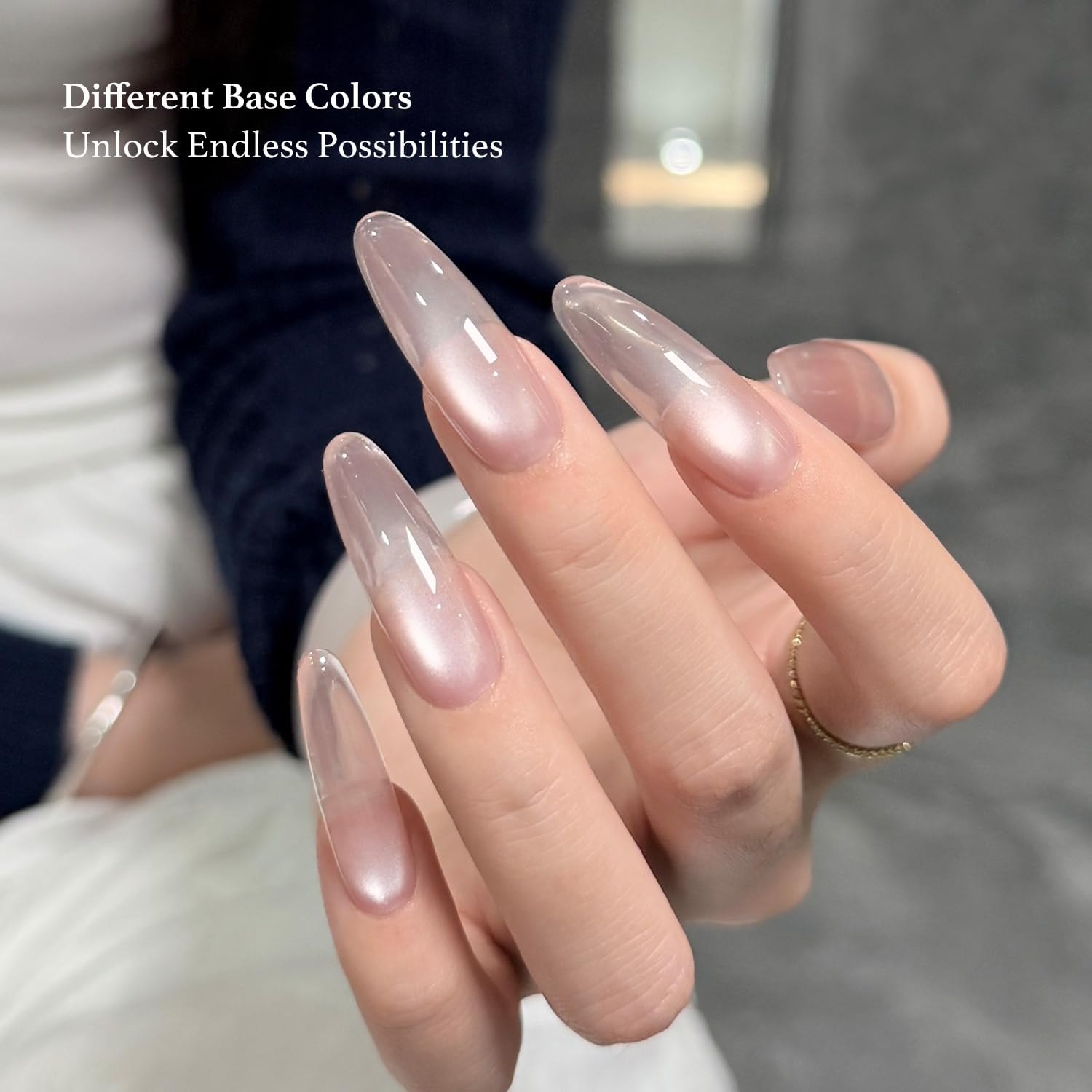 GAOY painted nail swatch with silver cat-eye band, displaying reflective professional finish