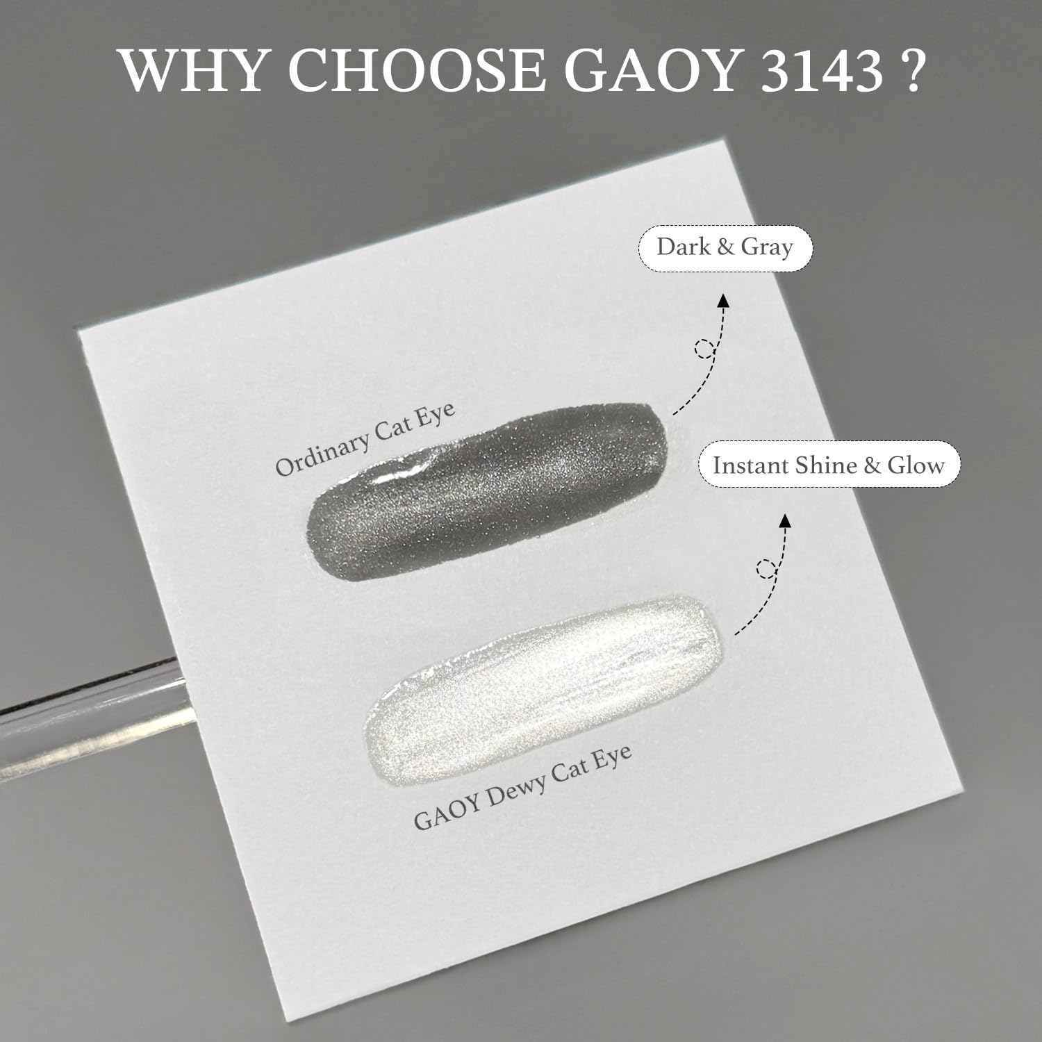 GAOY gel texture swatch on applicator showing holographic shimmer and smooth application