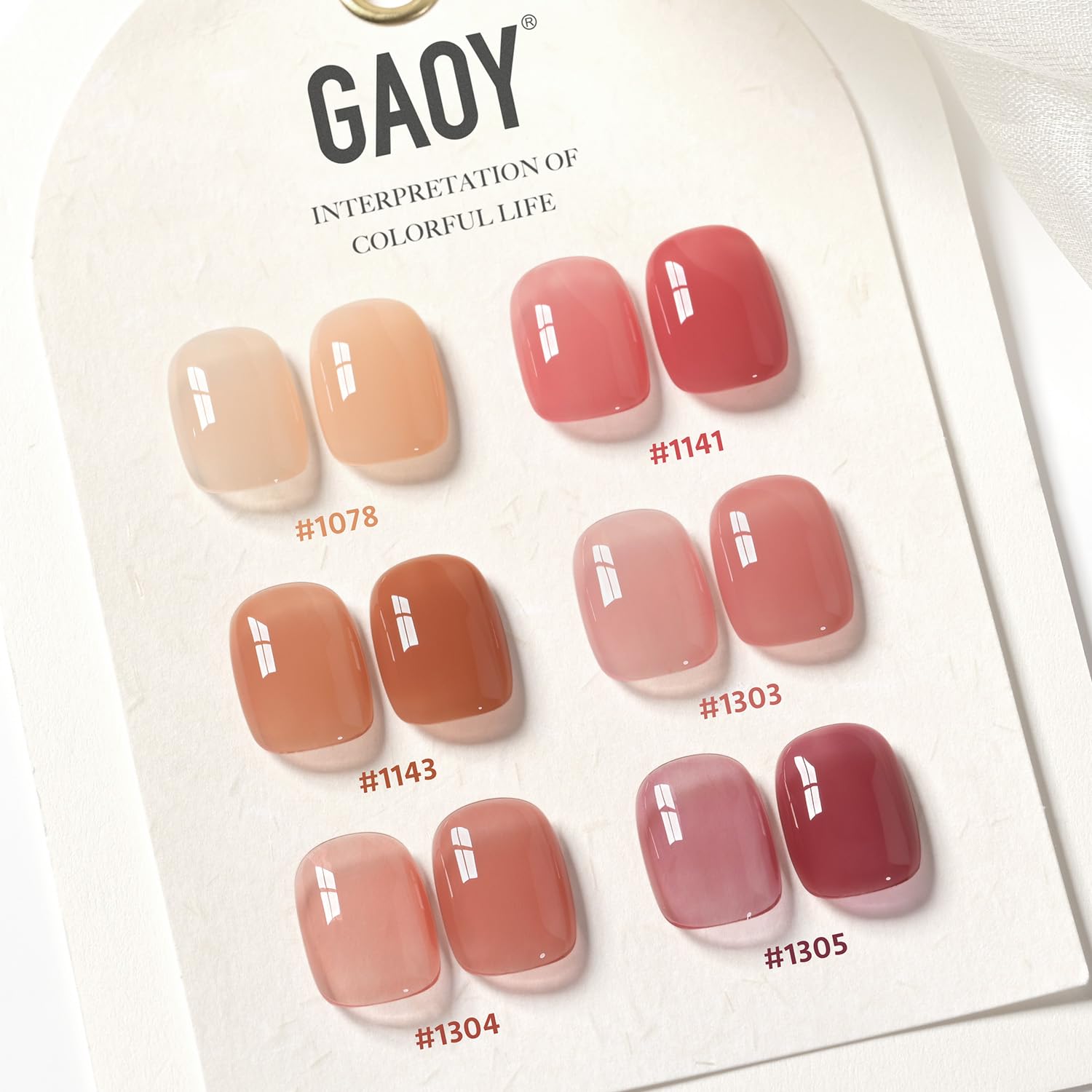 GAOY jelly swatches on nail wheel demonstrating layered opacity and color options
