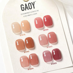 GAOY jelly swatches on nail wheel demonstrating layered opacity and color options