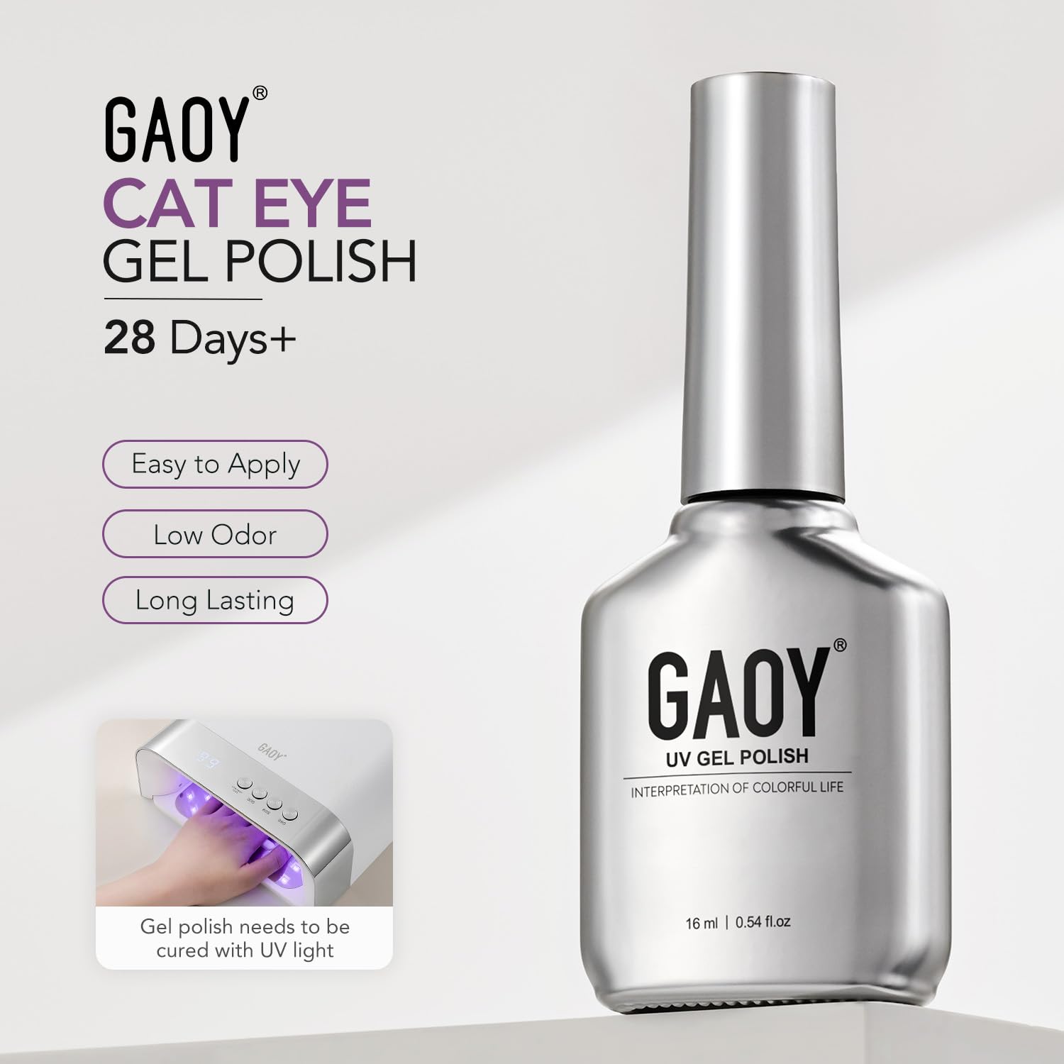 GAOY label close-up highlighting ingredients and low-odor certification benefit