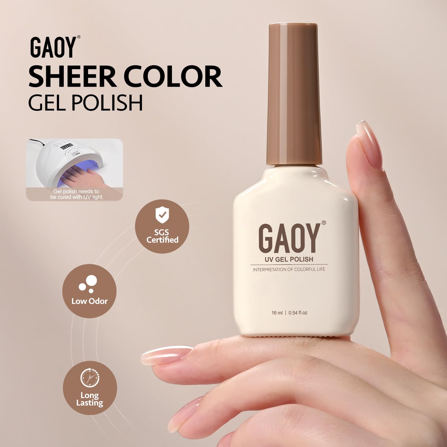 GAOY label close-up with SGS and FD&C compliance marks, reassures ingredient safety