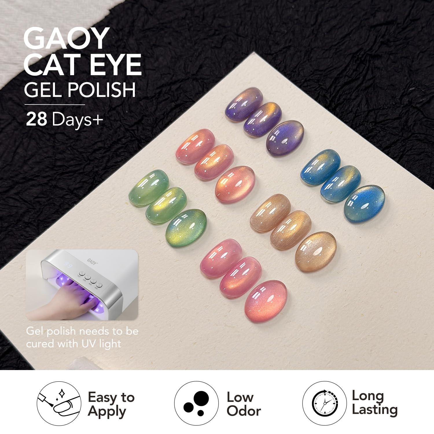 GAOY label close-up displaying ingredients and SGS certification, reassuring safer low-odor formula