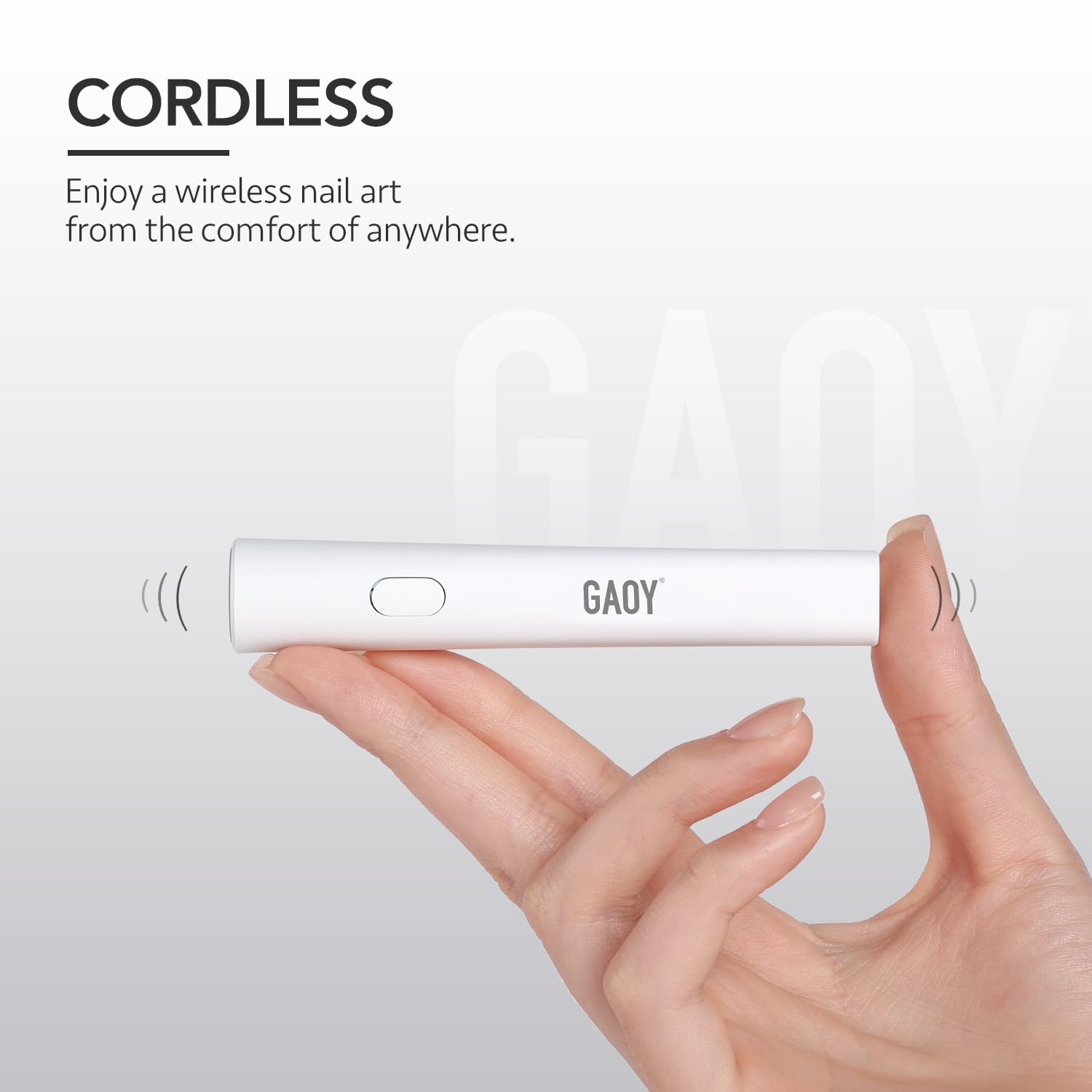 GAOY mini lamp tucked into a cosmetic bag showing travel-ready cordless convenience
