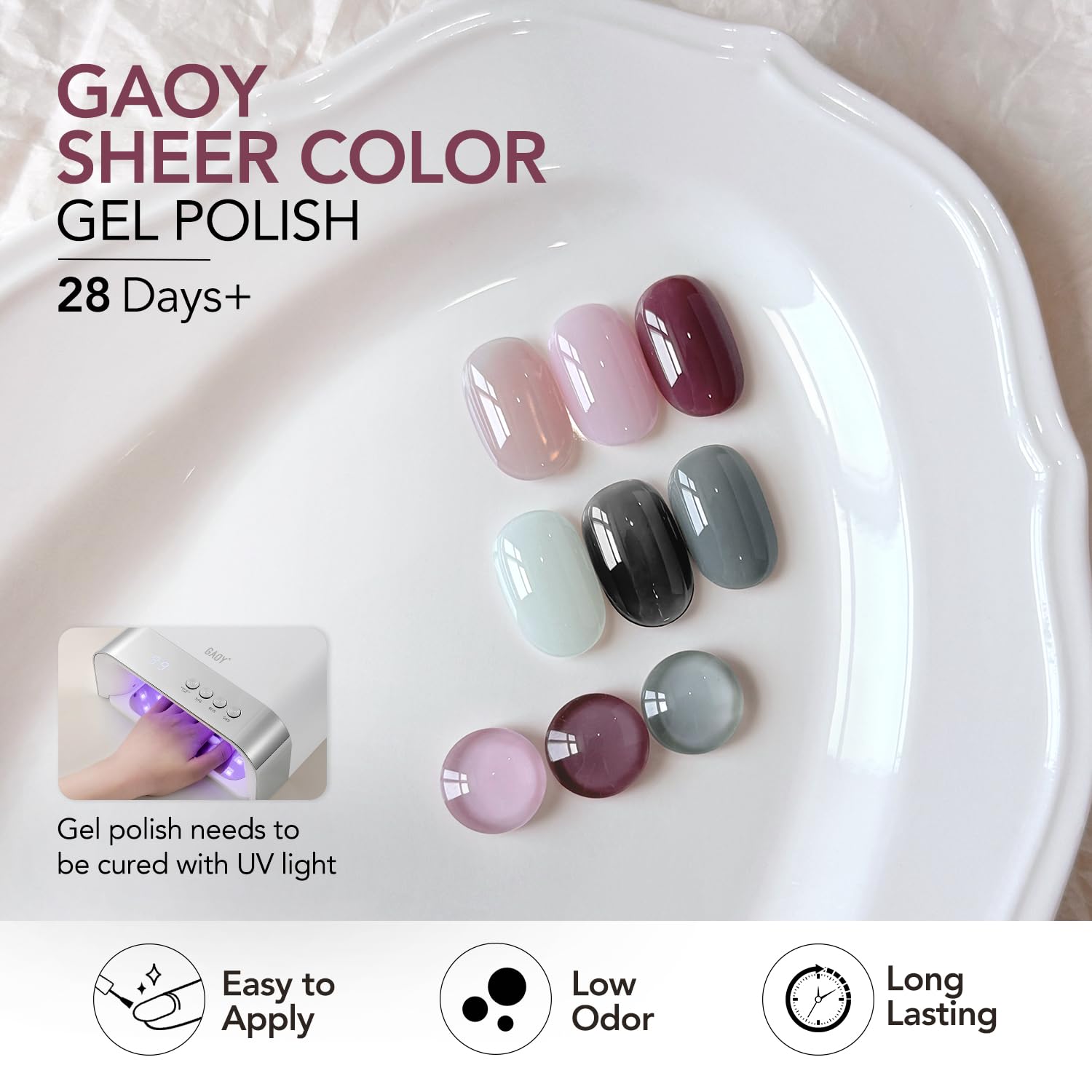 GAOY at-home DIY manicure setup with tools showing salon-quality results affordably