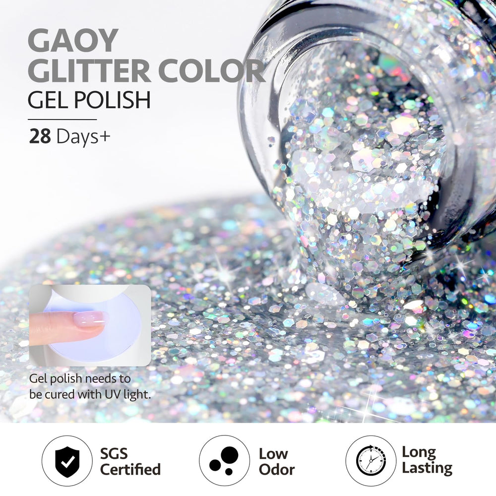 GAOY glitter gel in a glam party setting showing festive, eye-catching finish