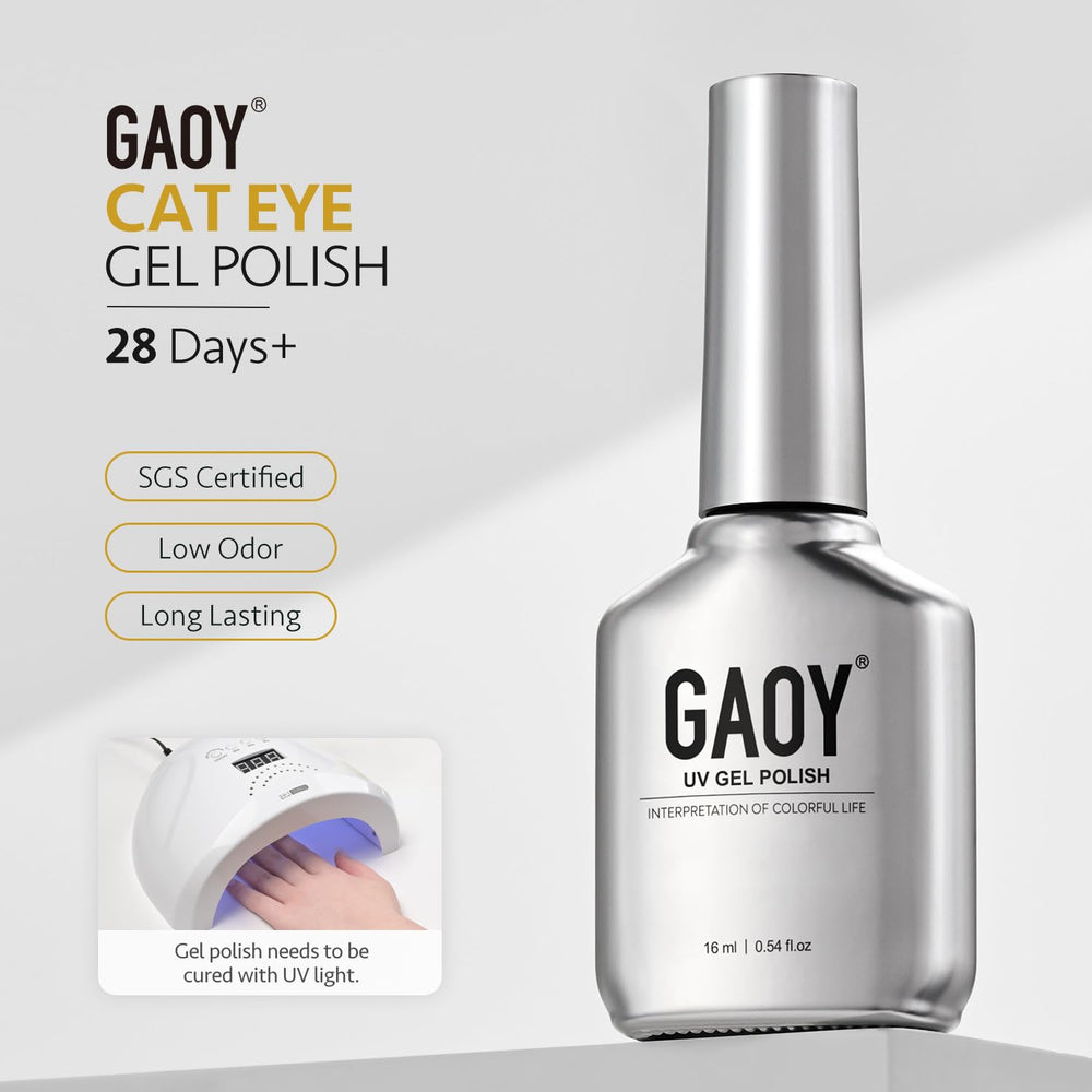 GAOY finished manicure on model hands demonstrating reflective finish benefit salon-style look