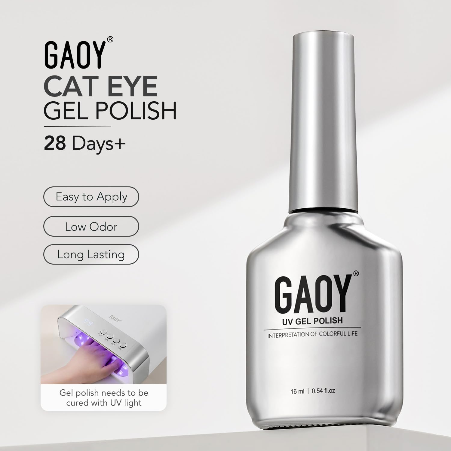GAOY finished manicure on table setting showing glossy, salon-quality results