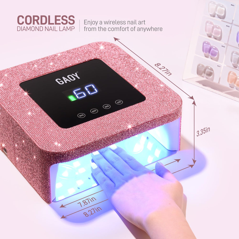 GAOY lamp on a styled tabletop setup showing stylish pink diamond look and salon-ready benefit
