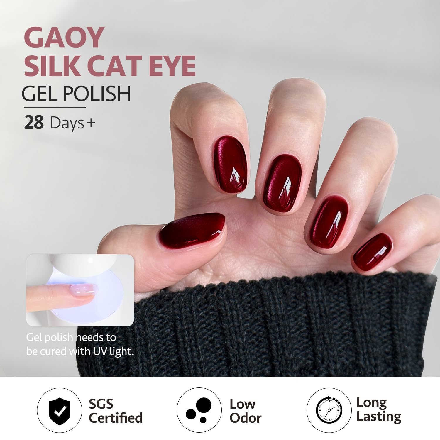 GAOY magnet held above wet polish showing cat eye stripe formation for precise nail art