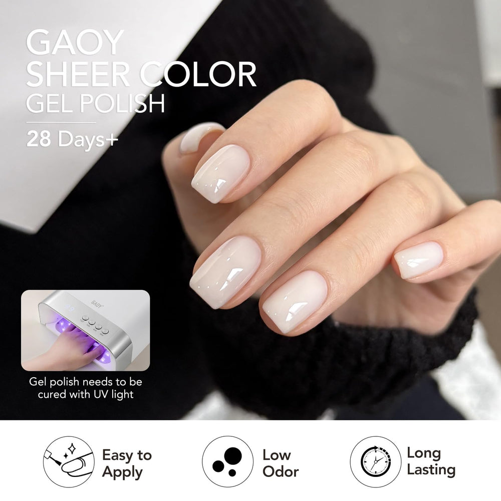 GAOY manicure being cured under UV lamp, demonstrating quick 60s cure benefit
