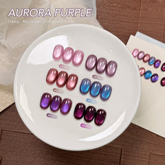 GAOY manicure on hand model showcasing holographic purple shine, wearable style inspiration