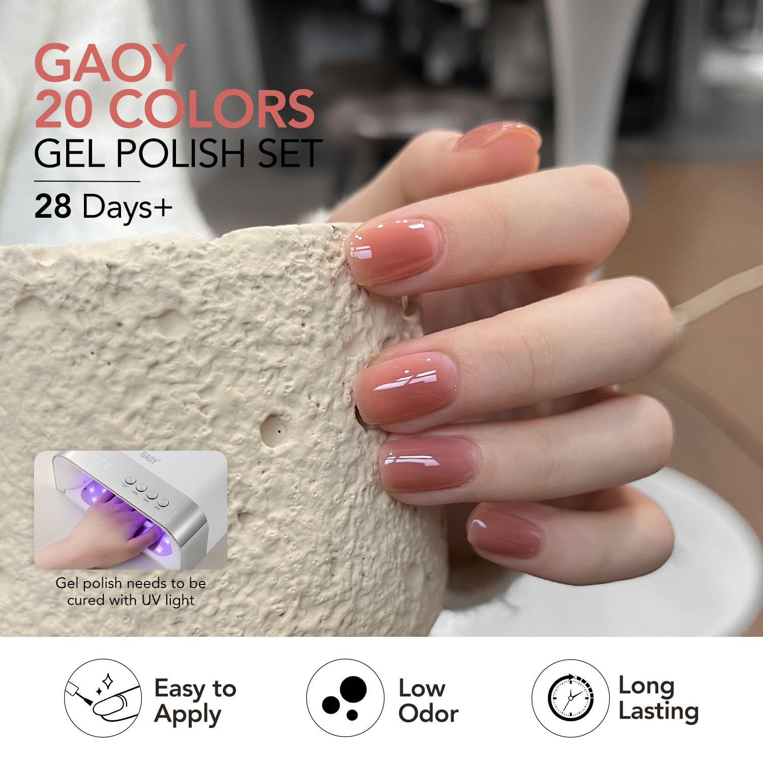 GAOY manicure lifestyle on hands demonstrating wearable neutral polish benefits