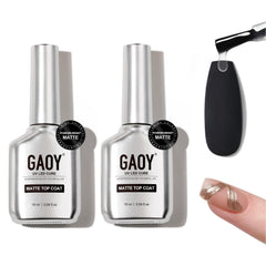 GAOY matte top coat front packaging showing dual 16ml bottles and brushed silver design, durable supply