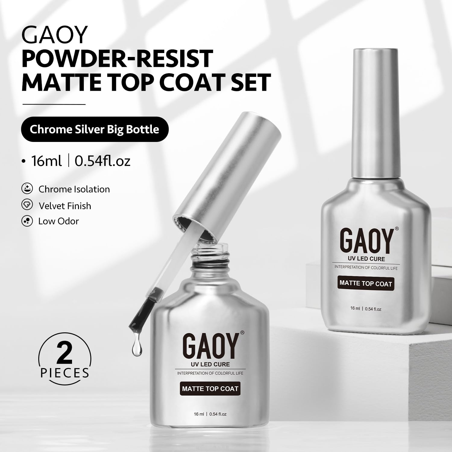 GAOY matte top coat applied in a salon setting highlighting professional finish and long wear