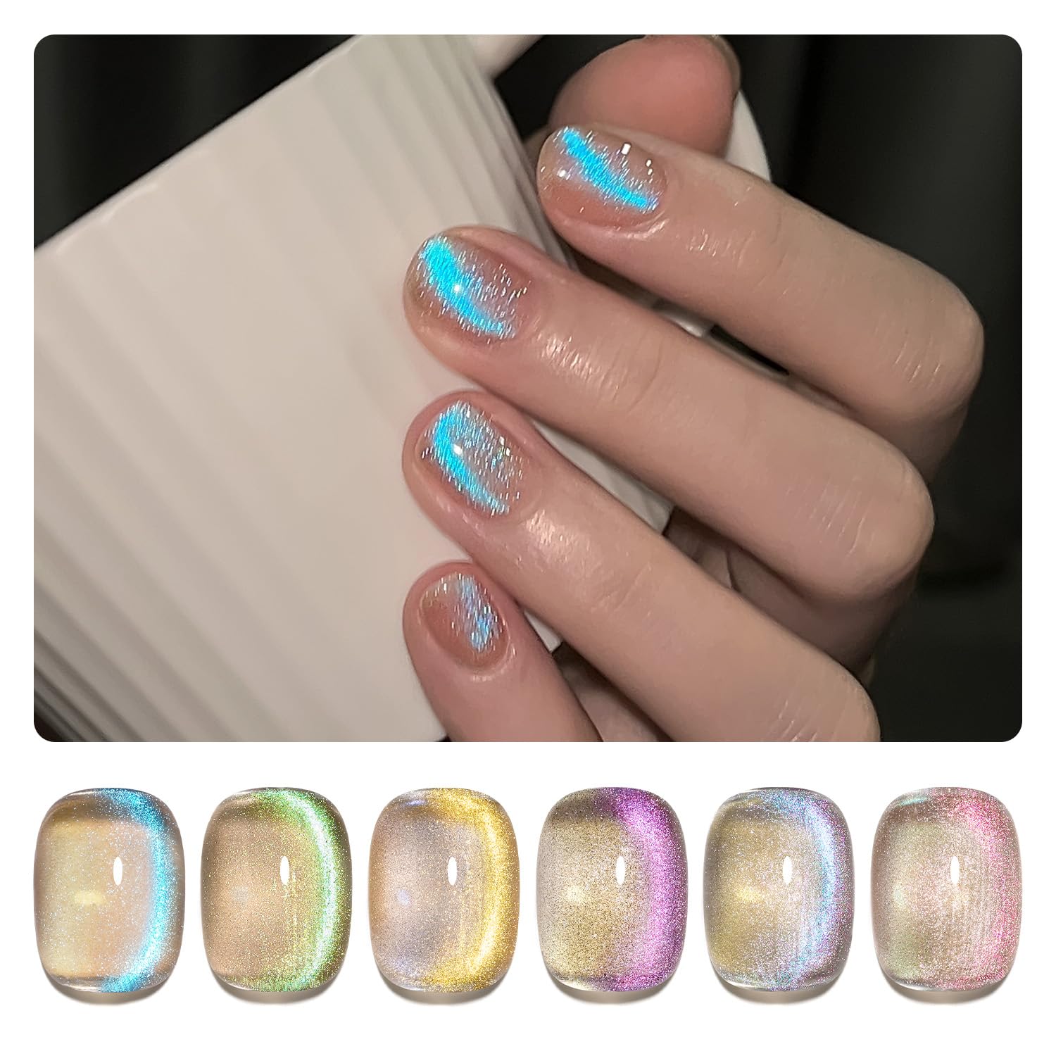 GAOY front packaging showing six mermaid blue gel bottles and magnet for easy at-home nails