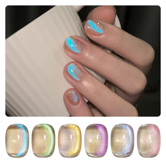 GAOY front packaging showing six mermaid blue gel bottles and magnet for easy at-home nails
