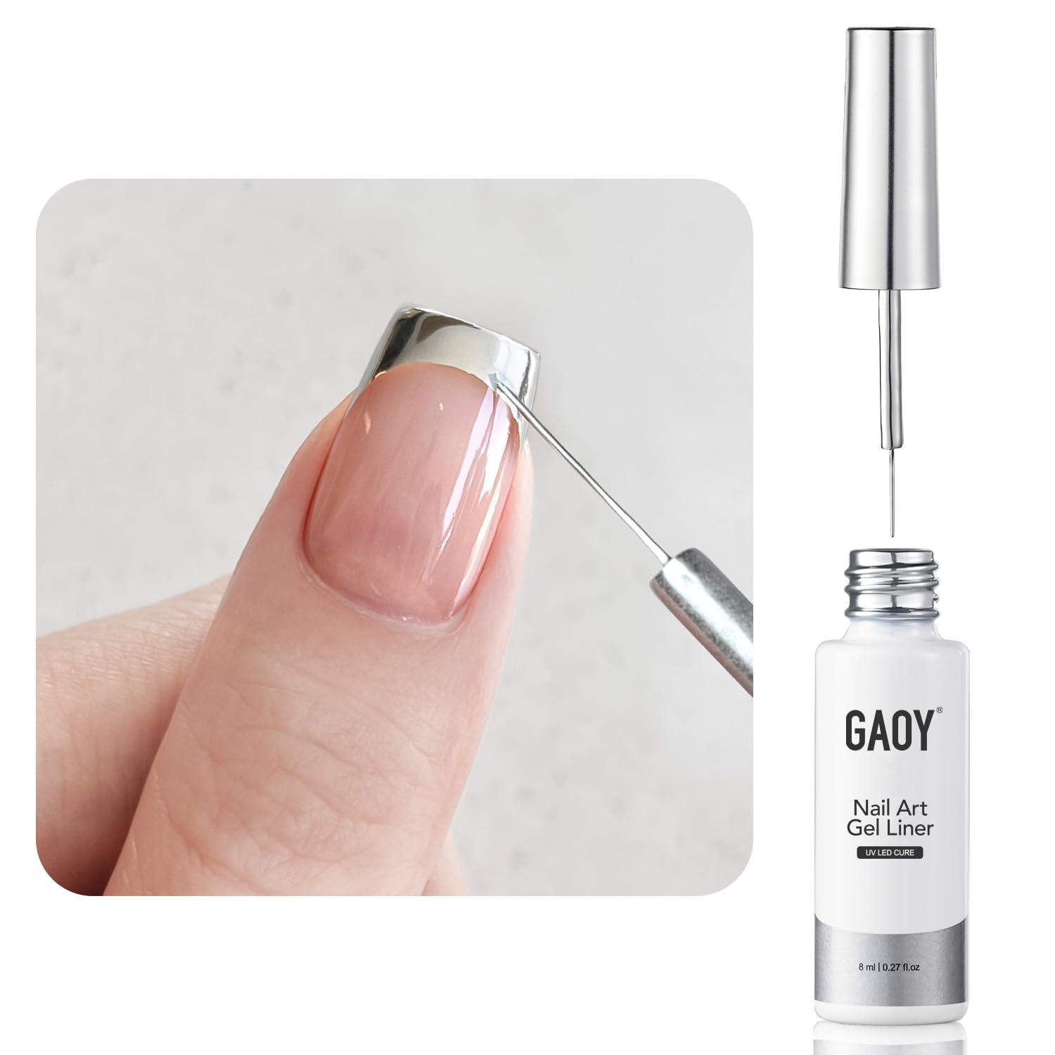 GAOY front bottle view showing metallic silver gel and label, highlighting volume benefit