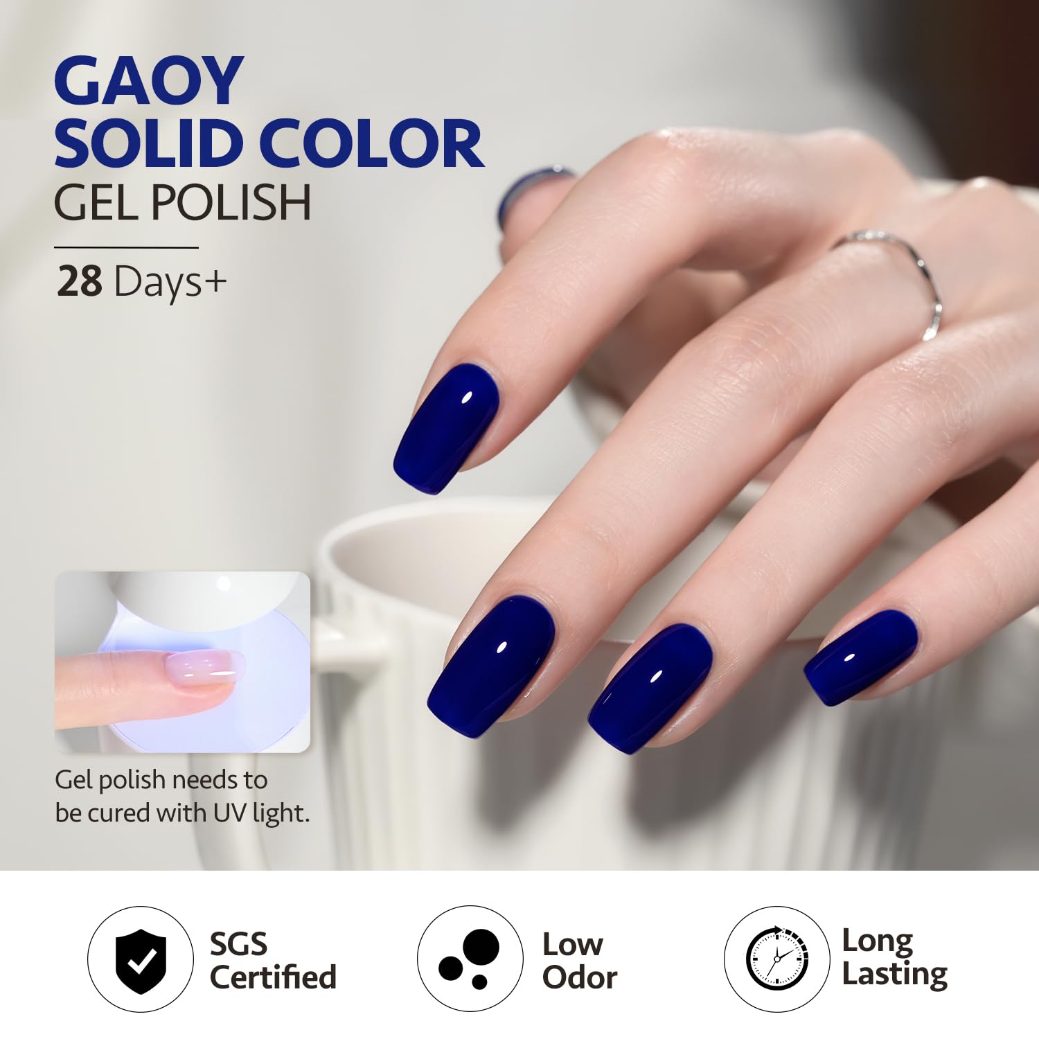 GAOY painted fingernails in midnight blue demonstrating salon-quality shine and durability