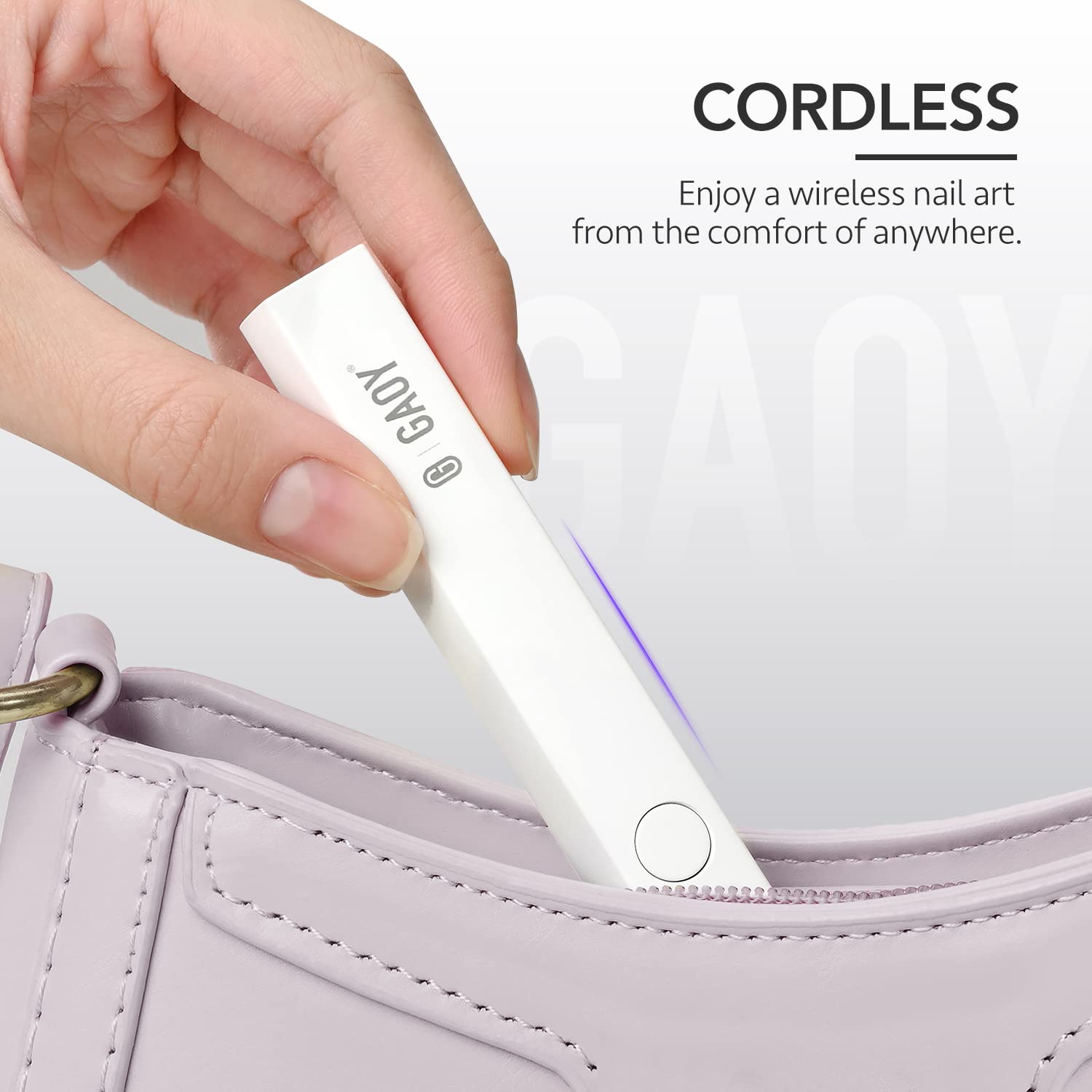 GAOY stored in travel pouch showing cordless convenience for trips