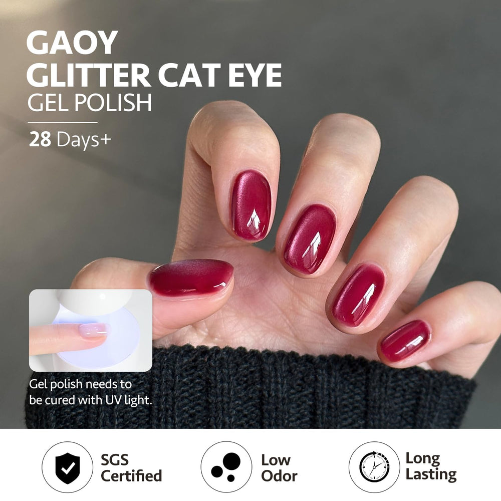 GAOY close-up nail showing cat-eye shimmer and durable glossy finish
