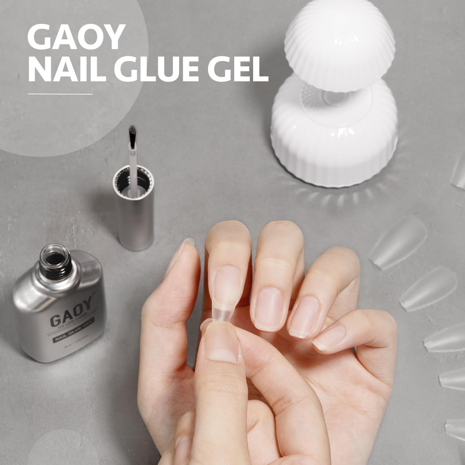 GAOY nail glue gel on press-on nail demonstrating strong bond benefit