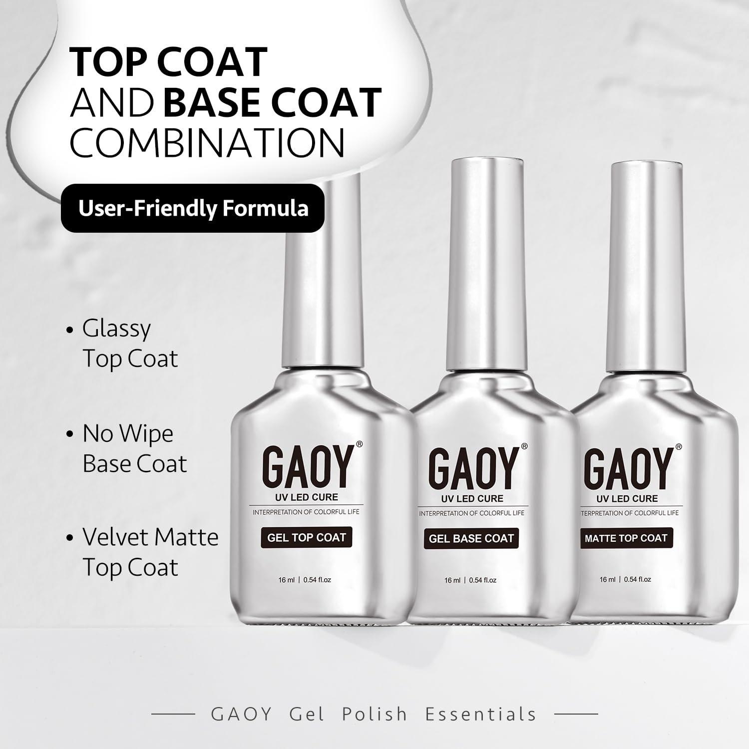 GAOY glossy top coat on finished nail highlighting high-shine and color protection