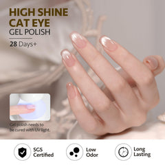 GAOY polish on styled hands in lifestyle scene showing salon-quality shimmering results