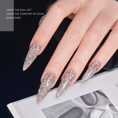GAOY nail in use with red reflective gel demonstrating glossy finish