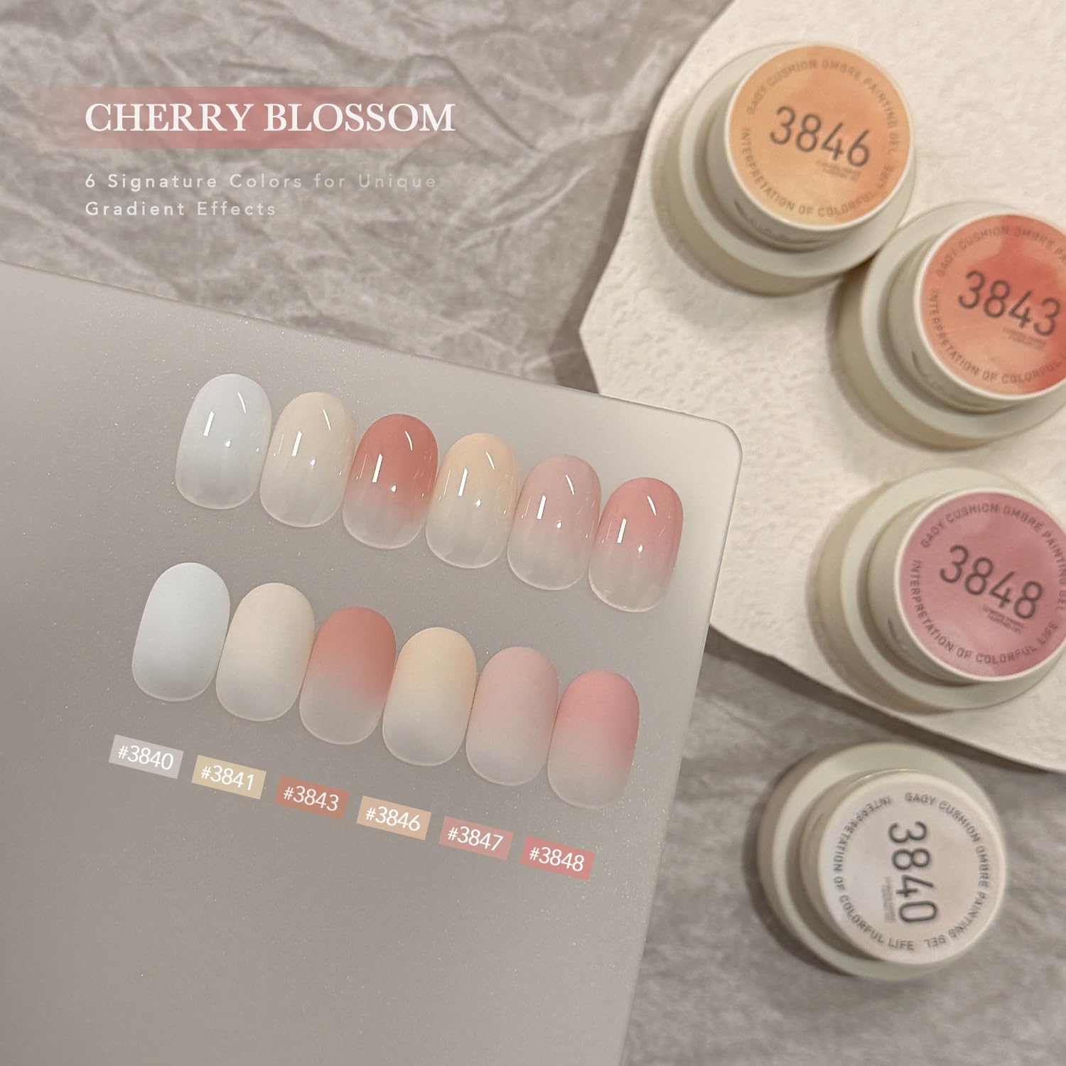 GAOY gel being patted onto a nail demonstrating smooth blended ombre effect