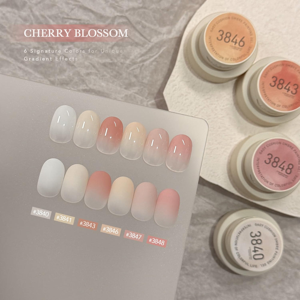 GAOY gel being patted onto a nail demonstrating smooth blended ombre effect