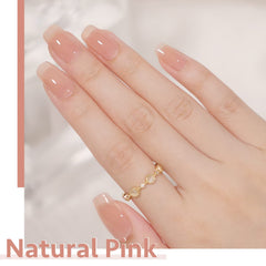 GAOY nail swatch on model hand illustrating natural pink translucence benefit