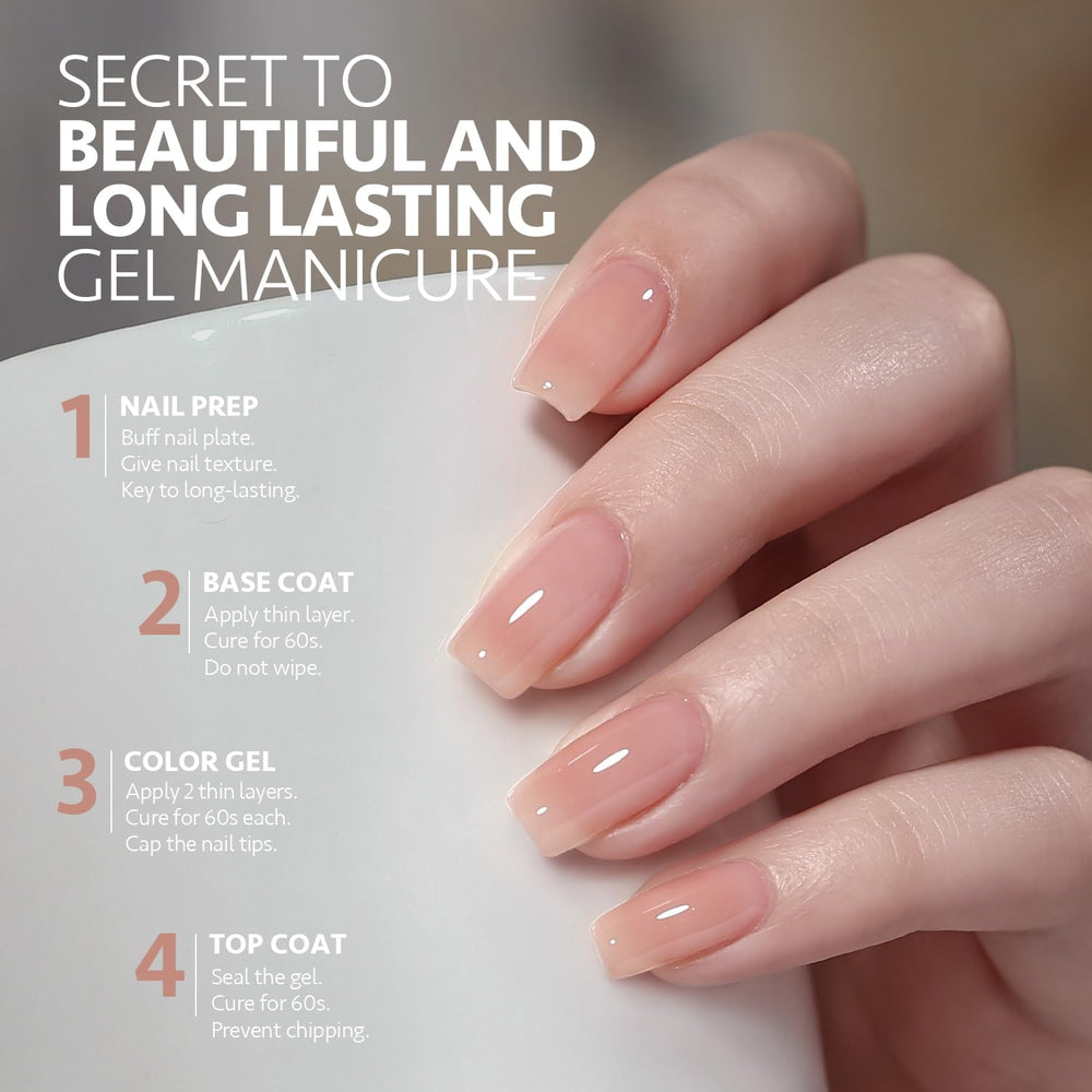 GAOY gel polish applied on nails closeup showing glossy natural pink finish