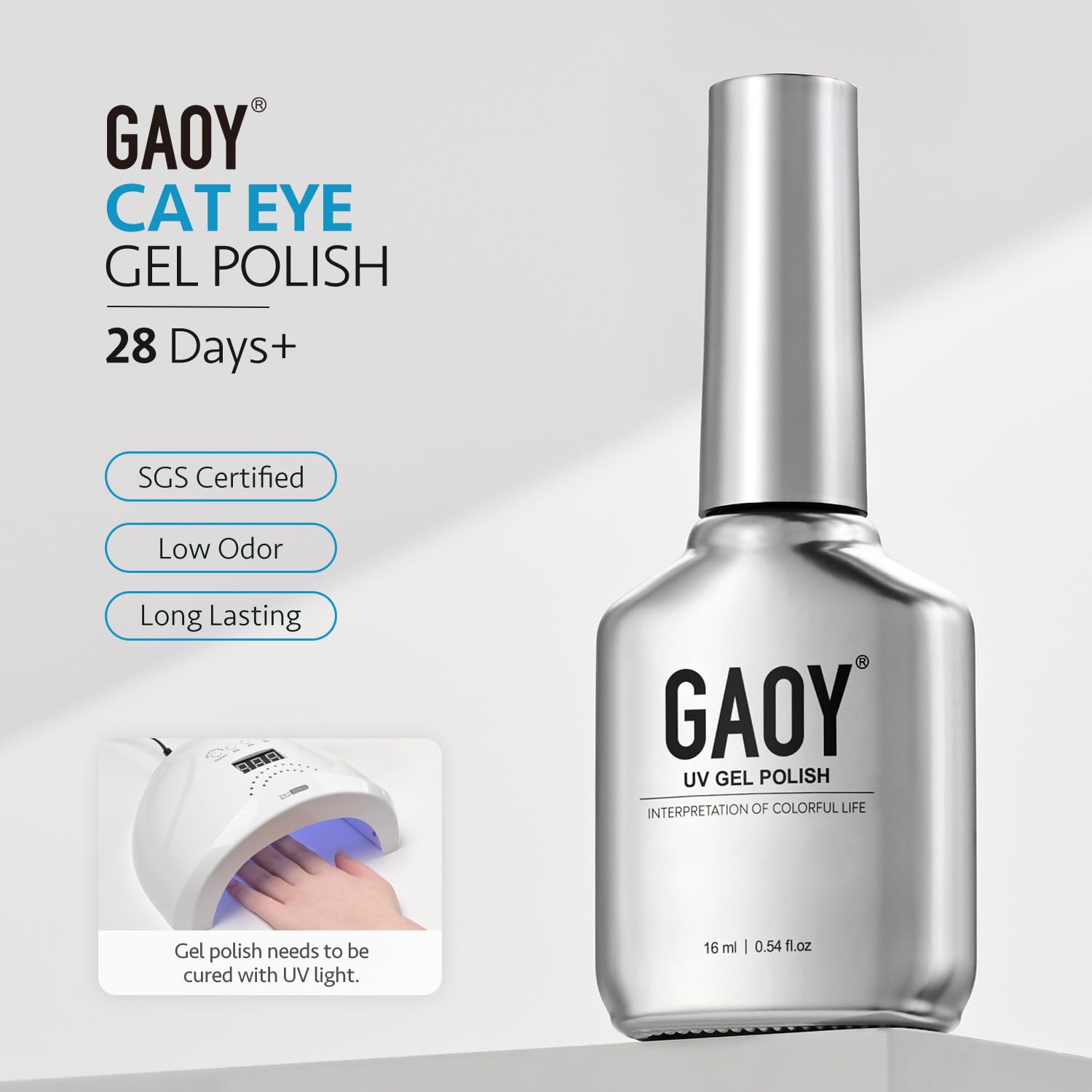 GAOY finished manicure in natural light highlighting multi-angle reflections