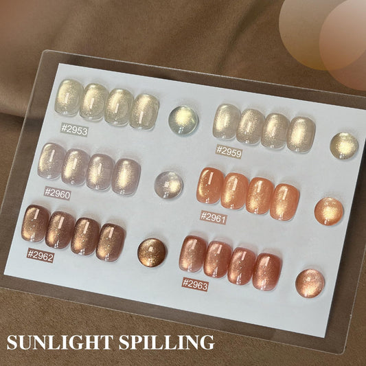 GAOY open bottles display six holographic and glitter cat eye colors for versatile nail art