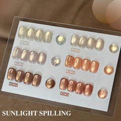 GAOY open bottles display six holographic and glitter cat eye colors for versatile nail art